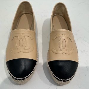CHANEL Beige & Black Espadrilles Size 39